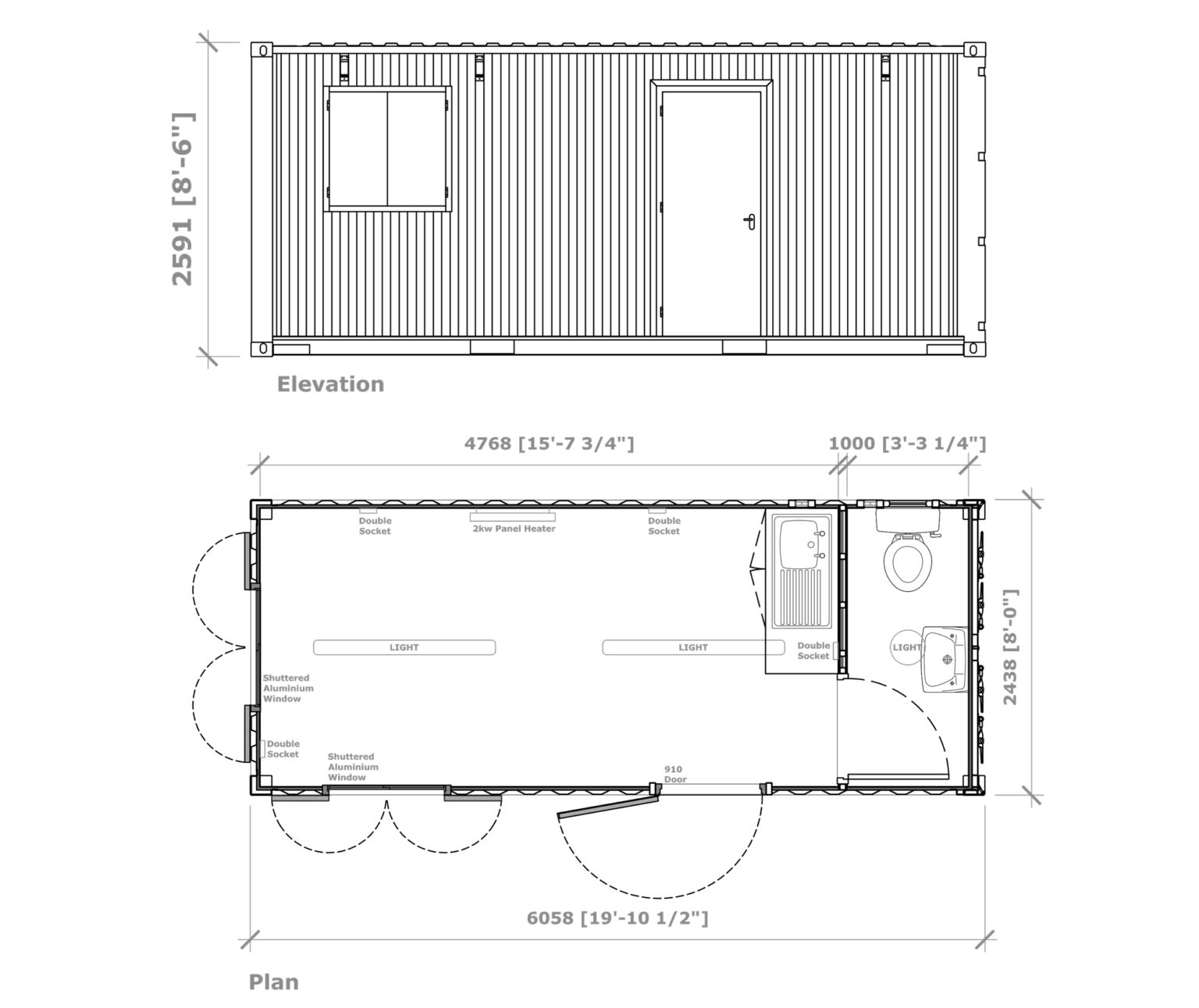 Container 20' bureau + cuisine et toilette-Neuf – Image 5